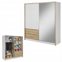 SZAFA GARDEROBA PRZESUWNA LILIA BIAŁA ARTISAN 200CM DUŻA DRĄŻEK LUSTRO