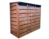 Wiata śmietnikowa Schowek 3x0,8m zabudowana panelami Drzwi dach spad GP444