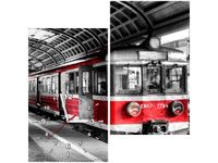 60X60CM ZEGAR POCIĄG PERONIE OBRAZ DREWNO ŚCIAN KWADRAT