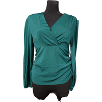 Elegancka Bluzka Damska Dekolt V Długi Rękaw Ciemnozielona XL Poliester