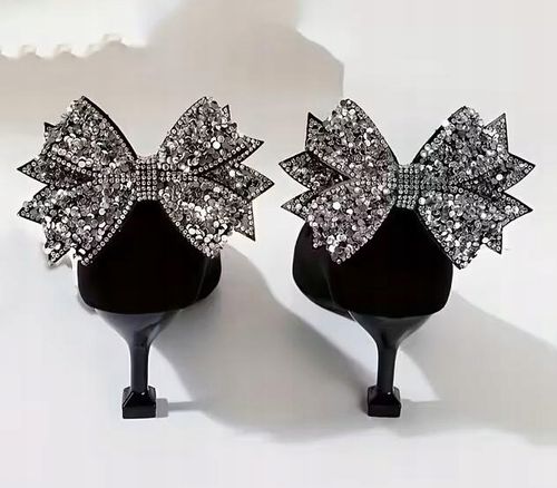 Klipsy do butów kokardy srebrne cyrkonie glamour eleganckie para dB51 na Arena.pl