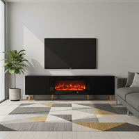 PAFOS Szafka RTV 180 cm czarna z kominkiem