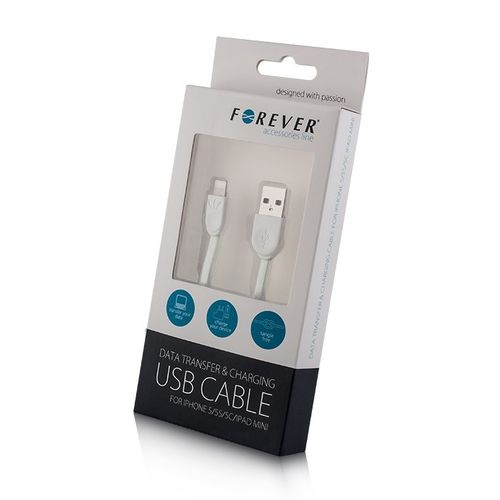Kabel Forever do iPhone 8-PIN silikonowy płaski biały na Arena.pl