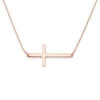 złoty naszyjnik - celebrytka - z krzyżykiem - różowe złoto