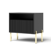 Stolik Nocny Ryflowany 1 Szuflada 1SZ 47 cm Czarny SALTO KM