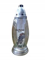 Znicz szklany srebrny z dedykacją Kochanej Babci 29cm z wkładem GRATIS