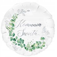 balon FOLIOWY KOMUNIA ŚWIĘTA biały eukaliptus