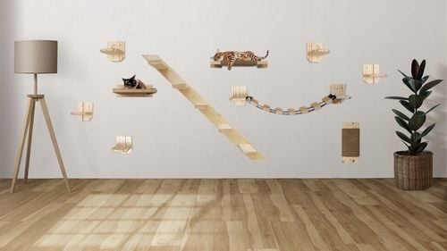 PÓŁKA ŚCIENNA DLA KOTA STOPIEŃ SCHODEK DREWNIANA na Arena.pl