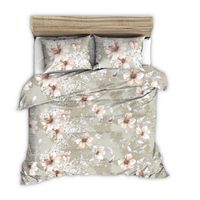 Pościel z kory 160x200 beżowa duże herbaciane rysowane kwiaty