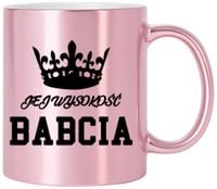 KUBEK RÓŻOWY PREMIUM Z NADRUKIEM BABCIA PREZENT DLA BABCI URODZINY IMIENINY