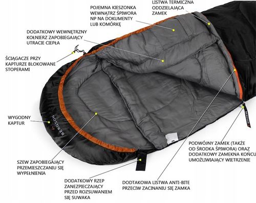 Śpiwór mumia Bergson WEEKEND 300 Black na Arena.pl