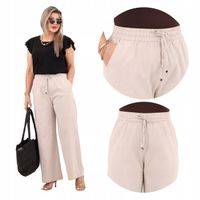 BAWEŁNIANE SPODNIE LETNIE A'LA LNIANE SZEROKA NOGAWKA DUŻE ROZMIARY CIENKIE