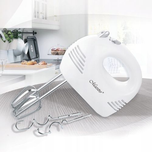 MIKSER RĘCZNY ROBOT KUCHENNY 5 PRĘDKOŚCI + 4 KOŃCÓWKI HAKI TRZEPACZKI 200W na Arena.pl