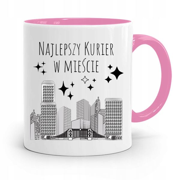 Kubek Różowy Dla Kuriera Najlepszy W Mieście Z Nadrukiem Ze Zdjęciem zdjęcie 1