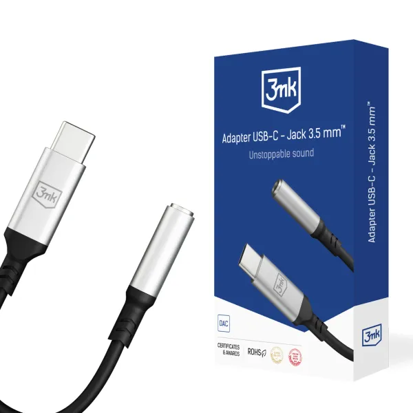 Adapter 3mk USB-C - minijack 3.5 mm - srebrny zdjęcie 1