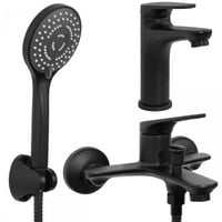 Zestaw baterii łazienkowych umywalkowa wannowo prysznicowa czarny mat loft