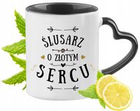 Kubek Czarny Z Uszkiem W Kształcie Serca Dla Ślusarza Na Prezent