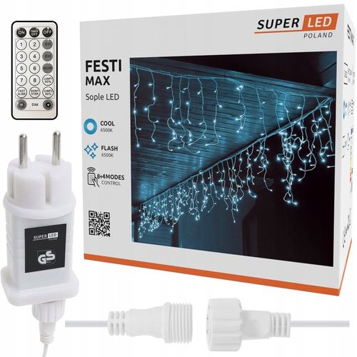 Sople 500 LED zewnętrzne ZIMNE + FLASH 22,5 m świąteczne + pilot na Arena.pl