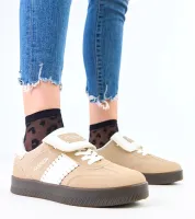 Brązowe sneakersy na platformie z przeszyciami Puente 36