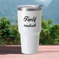 Biały kubek termiczny z pokrywką 900 ml z Twoim nadrukiem