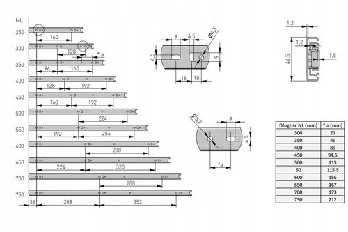 Prowadnica kulkowa H45 GTV PRO do szuflad 550 mm pełny wysuw udźwig na Arena.pl