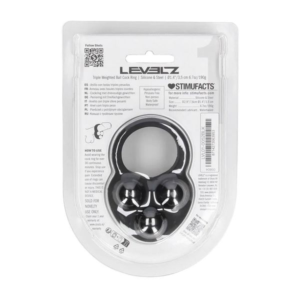 Liquid Silicone Triple Weighted Ball Cockring - Black zdjęcie 3