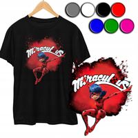 KOSZULKA DZIECIĘCA T-SHIRT Z NADRUKIEM - BIEDRONKA CZARNY KOT - XS 110-116