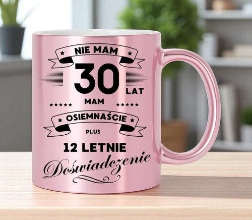 KUBEK RÓŻOWY METALIK PREMIUM PREZENT NA 30 URODZINY ORYGINALNY UPOMINEK na Arena.pl