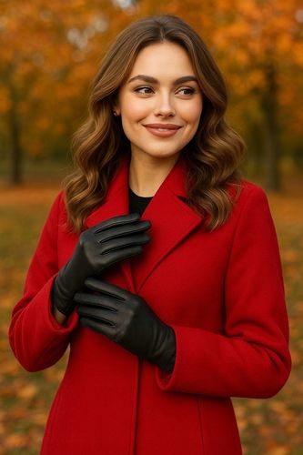 Rękawiczki skórzane damskie polar miś dotykowe pięciopalczaste na Arena.pl