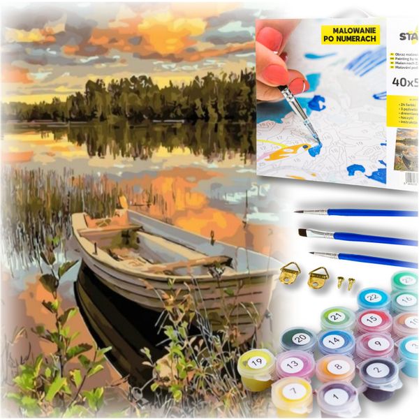 Zestaw do malowania po numerach - łódka na jeziorze zdjęcie 16