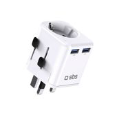 Adapter sieciowy podróżny UK US AUS Asia EU USB-A - biały