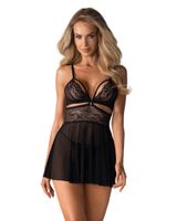 838-bab-1 babydoll ze stringami czarny s/m obsessive
