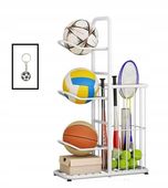 STOJAK NA PIŁKI NA 3 szt Z KOSZEM - piłka nożna, piłka do siatki, brelok