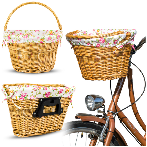 brązowy wiklinowy kosz do roweru zdjęcie 1