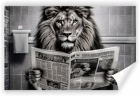 Fototapeta PREMIUM STRUKTURA ZMYWALANA POD WYMIAR Lew czytający gazetę