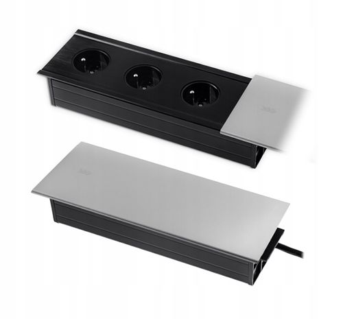Gniazdo blatowe do biurka wpuszczane rozsuwany mediaport 230v SPS-S33S na Arena.pl