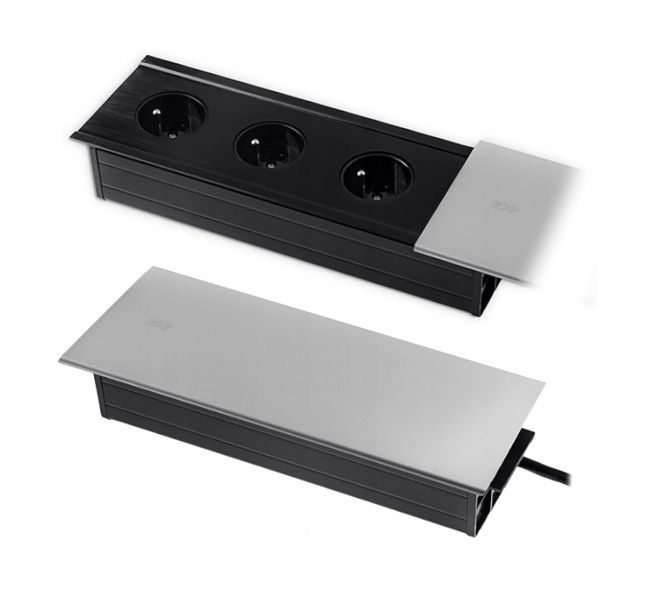 Gniazdo blatowe do biurka wpuszczane rozsuwany mediaport 230v SPS-S33S zdjęcie 1