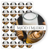 ETYKIETY etykietki arkusz naklejek samoprzylepne MIÓD I MLEKO mydła 24 szt.