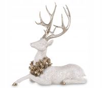 Figurka Świąteczna Jeleń Leżący Biało-Złota Dekoracja Renifer Ozdoba