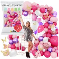 Girlanda balonowa motyle różowy fiolet balony na urodziny roczek xxl 133szt