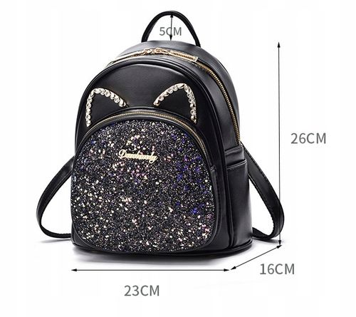 Plecak miejski błyszczący ozdobne kocie uszy dużo kieszeni pojemny na Arena.pl