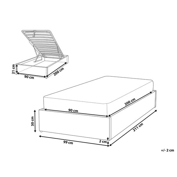Łóżko z pojemnikiem tapicerowane 90 x 200 cm szare DINAN zdjęcie 10