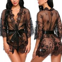 ZMYSŁOWY KOMPLET BIELIZNA KORONKA KOSZULKA NOCNA SZLAFROK STRINGI GRATIS