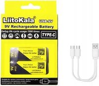 Akumulator LiitoKala 9V 1100mAh USB-C 6F22 Li-Ion Ładowany USB USB-C 2szt