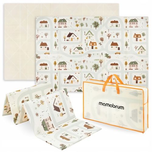 Dwustronna Mata Piankowa Składana 180x120 Urocze Miasteczko/Piaskowy Beż na Arena.pl