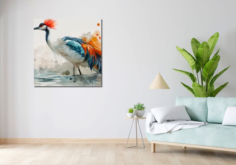 Obraz 90x90cm Żuraw w Akwareli zdjęcie 2