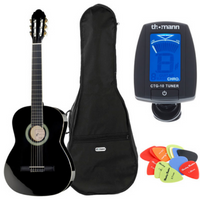 Gitara klasyczna Harley Benton CG200-BK 4/4 CZARNA Pokrowiec Tuner Kostki ZESTAW