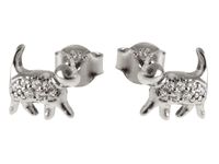 Eleganckie rodowane srebrne kolczyki celebrytki kot kotek cat mruczek białe cyrkonie srebro 925 K2690