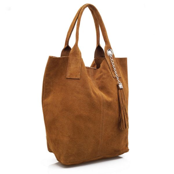 VERA PELLE torebka zamszowa worek shopper z saszetką V093 j.szara zdjęcie 5