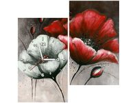 60X60CM ZEGAR MALOWANE MAKI CZERWIENI BRĄZIE OBRAZ DREWNO ŚCIAN KWADRAT